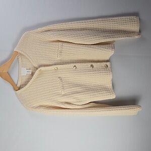 H&M Soft Cream Moss-Knit Cardigan Sz M Gold Buttons Preppy Academia Cottagecore